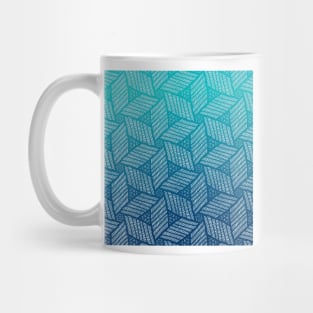 Japanese style wood carving pattern in blue Mug